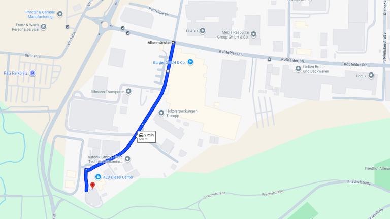 Karte mit Route zum AEP Diesel Center Altenmünster