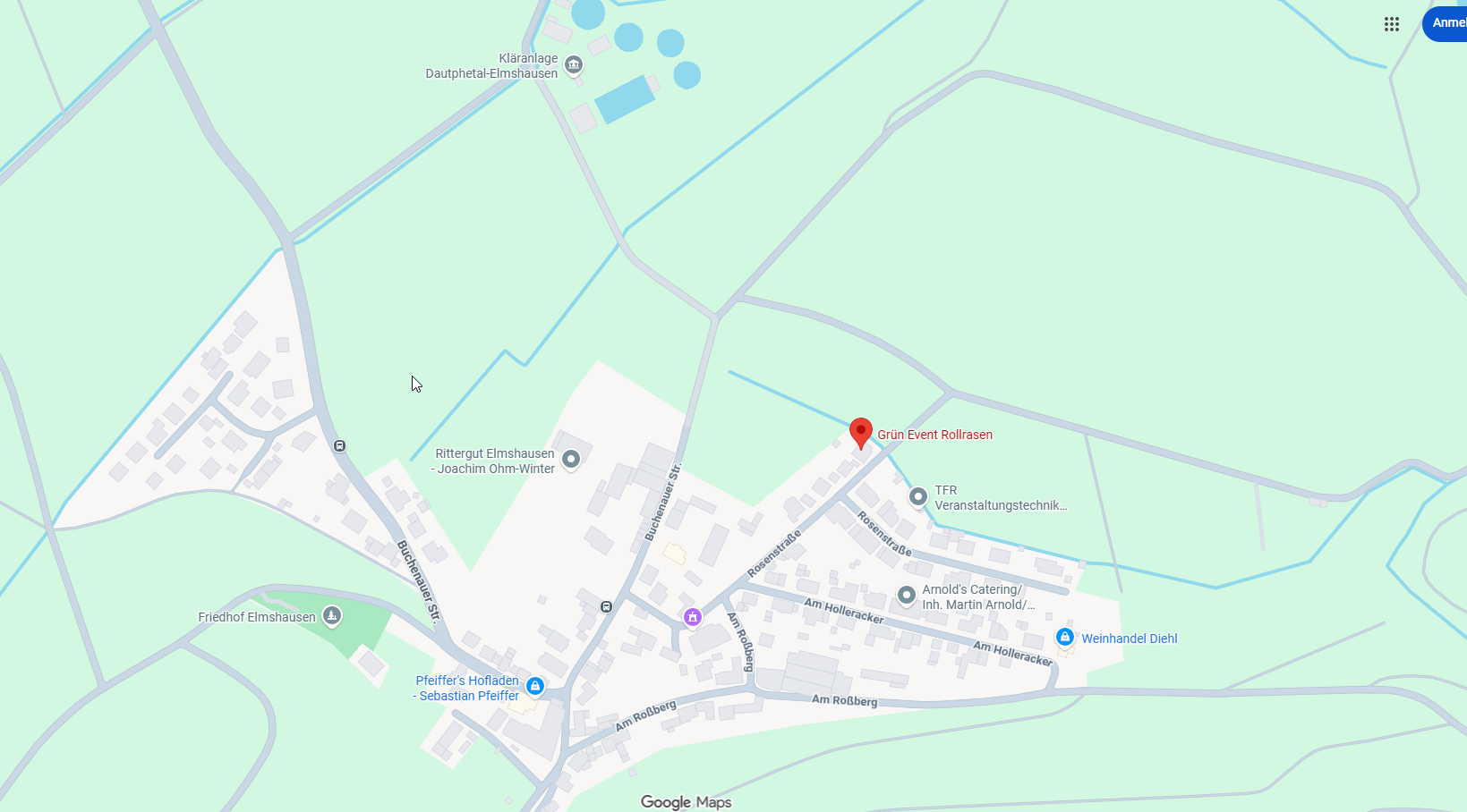 Karte von Elmshausen mit Grün Event Rollrasen Standort